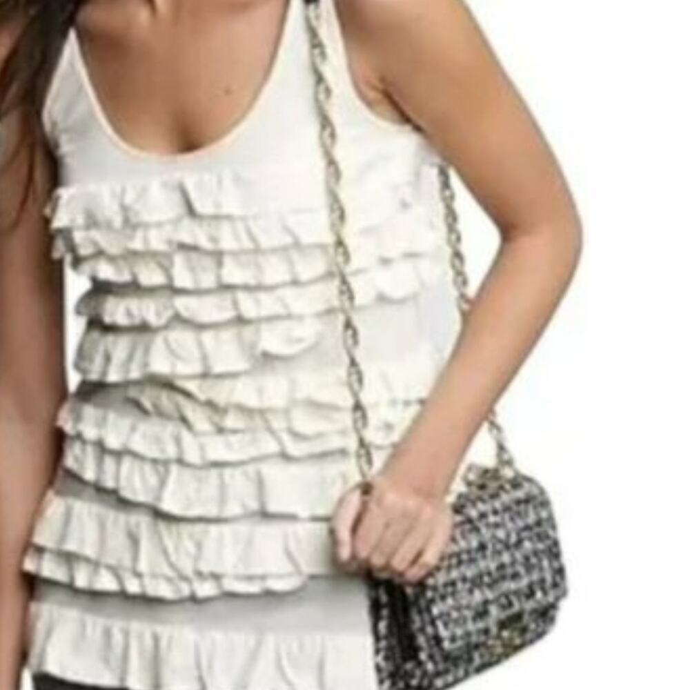 J. Crew Layering Cream Tiered Ruffle Sequin Scoop Neck Tank Top Blouse Size‎ XS